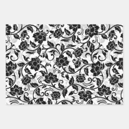 Schwarz-Grau-wirbelnde Blume Geschenkpapier Set