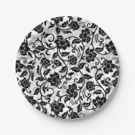 Schwarz-Grau-wirbelnde Blume Pappteller
