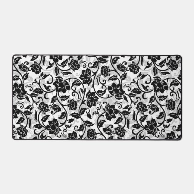 Schwarz-Grau-wirbelnde Blume Schreibtischunterlage (Vorderseite)