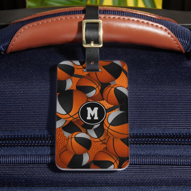 schwarz-graue Basketballmuster Teamfarben Gepäckanhänger (Vorderseite Insitu 2)