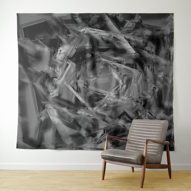 Schwarz-graue Farbquadrate, 'falsche Pinselstriche Wandteppich (Beispiel (Horizontal))