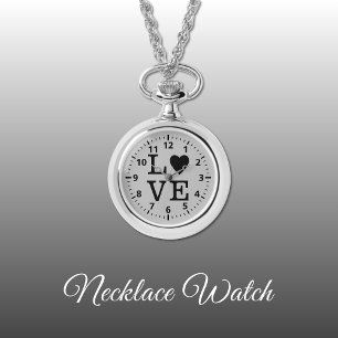 Schwarz-Graue Liebe Necklace Watch Armbanduhr