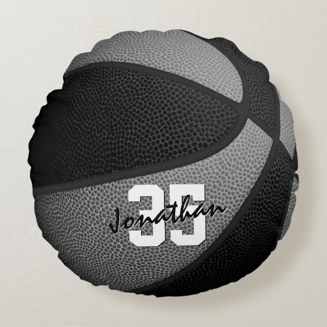 Schwarz graue Mannschaft Farben Jungs Basketballko Rundes Kissen (Vorderseite)
