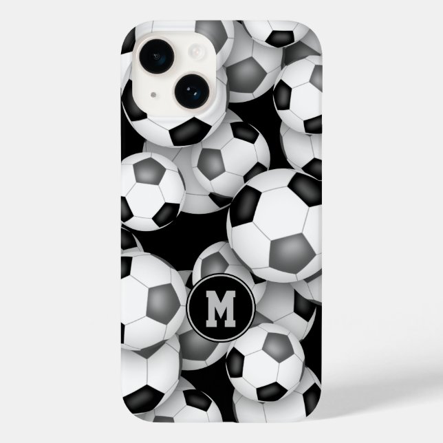Schwarz graue Mannschaftsfarben lustige Fußballbäl Case-Mate iPhone 14 Hülle (Rückseite)