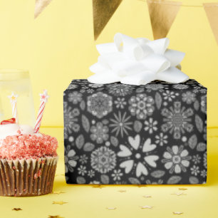 Schwarz-graue Retro-Blumenkunst Nahtloses Muster Geschenkpapier