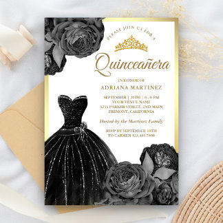 Schwarz-Graue Rose Gold Quinceanera Einladung