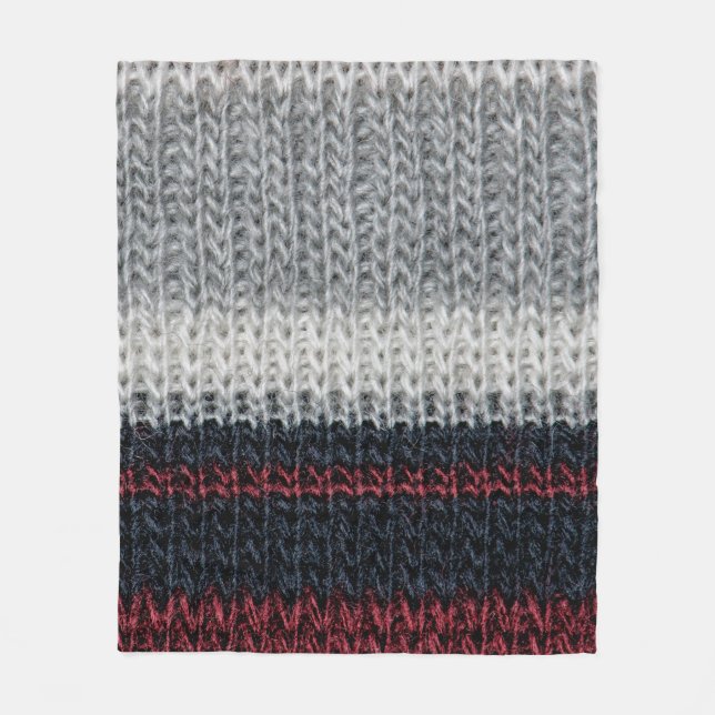 Schwarz-Graue Strickwolle mit rot-weißem Stift Fleecedecke (Vorderseite)