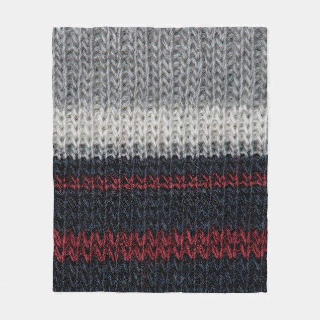 Schwarz-Graue Strickwolle mit rot-weißem Stift Fleecedecke (Vorderseite)