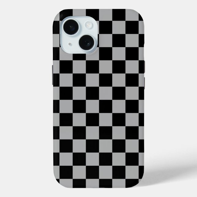 Schwarz + Grauer Karo Schachbrettmuster Case-Mate iPhone Hülle (Rückseite)