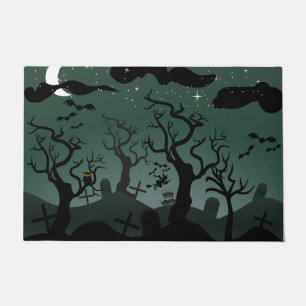 Schwarz-Grauer Spuk Friedhof Halloween Fußmatte