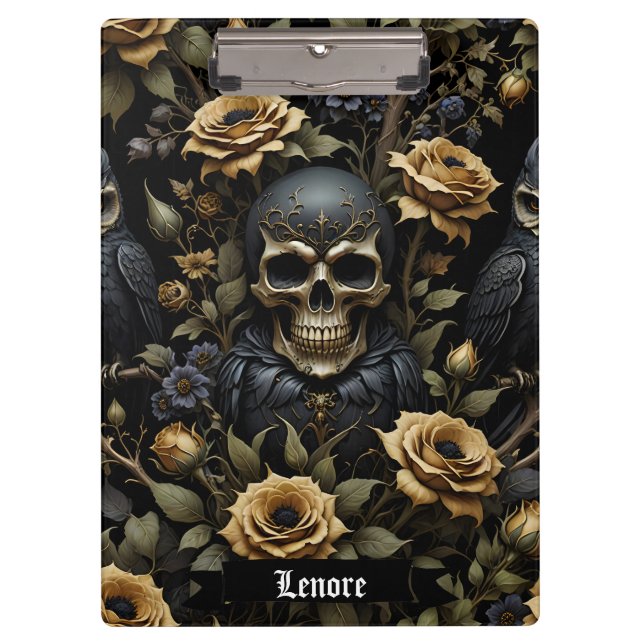 Schwarz-grauer Totenkopf Klemmbrett (Vorderseite)