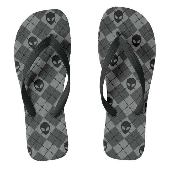 Schwarz-Graues Alien-Argyle-Muster Flip Flops (Fußbett)