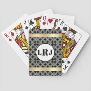 Schwarz-Graues Blumenmuster mit Monogramm Spielkarten