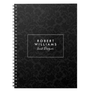 Schwarz-graues Vintage-Damaskusmuster Notizblock