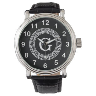 Schwarz-Griechischer Schlüsselrahmen, erstes Monog Armbanduhr