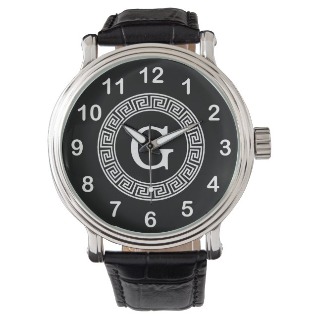 Schwarz-Griechischer Schlüsselrahmen, erstes Monog Armbanduhr (Vorderseite)