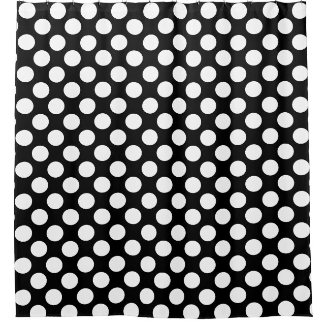 Schwarz: Grosses weißes Polka Dot Muster Duschvorhang (Vorderseite)