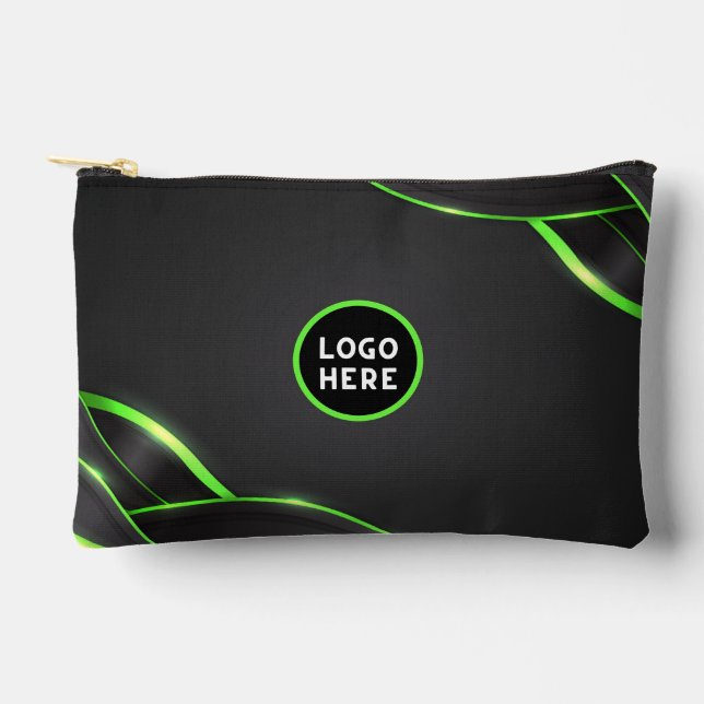 Schwarz-Grün-Abstrakte Fluid-Design | Logo hinzufü Zubehörtasche (Vorderseite)