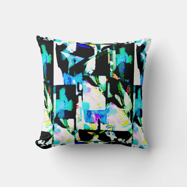 Schwarz Grün Aqua Rosa Weiß Zeitgenössischer Kunst Kissen (Vorderseite)