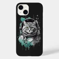 Schwarz-Grün-Astronaut-Katzendesign