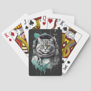 Schwarz-Grün-Astronaut-Katzendesign Spielkarten