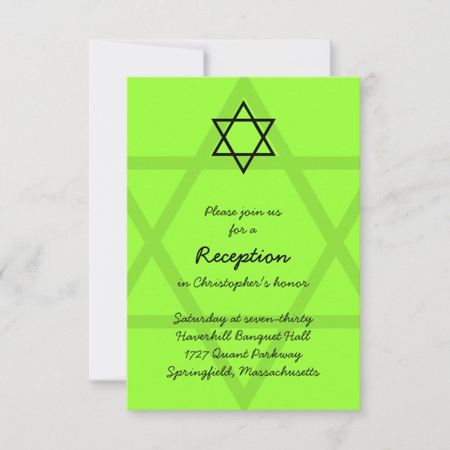 Schwarz-Grün-Bar Mitzvah-Empfang-Karte 2 Einladung (Vorderseite)