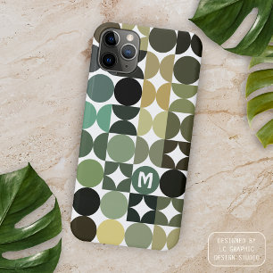 Schwarz Grün Beige Braun Midcentury Kreise Muster iPhone 16 Pro Max Hülle
