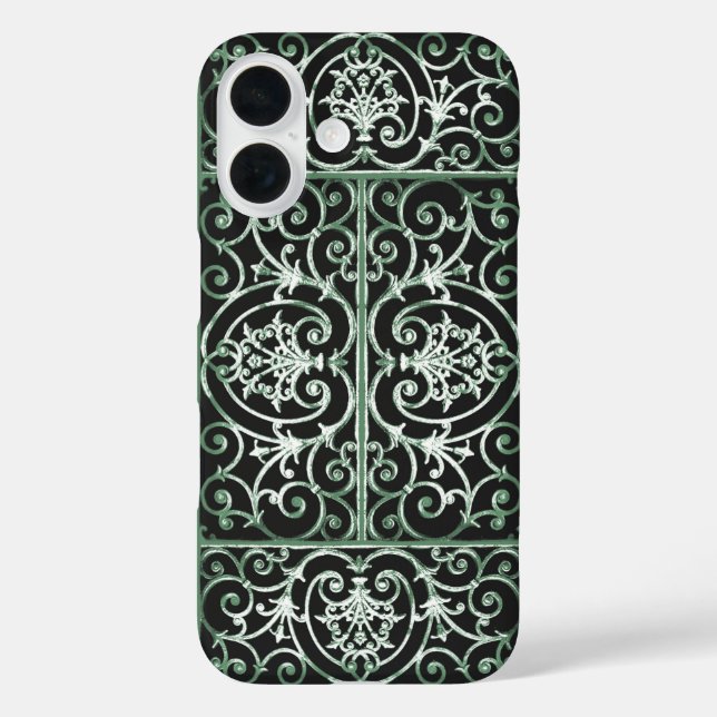 Schwarz-grün-Blättermuster iPhone 16 Hülle (Rückseite)