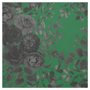 Schwarz-Grün-Dunkel-Gotik-Rose Floral Stoff