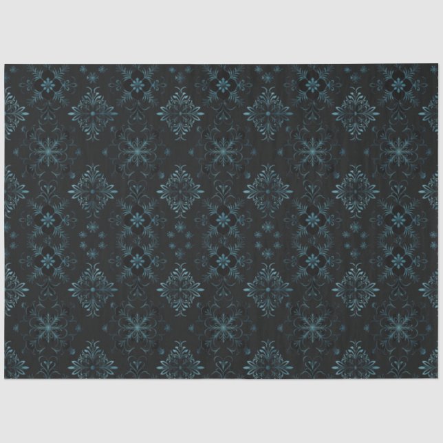 Schwarz-Grün-Flora-Schneeflocken Weihnachten Seidenpapier (Vorderseite)