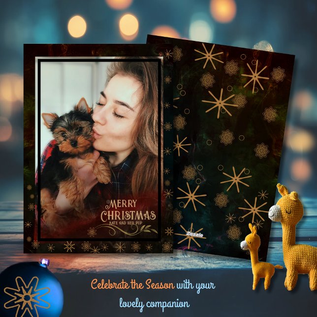 Schwarz-Grün-Foto Frohe Weihnachten (Festive Black Green Photo Merry Christmas Holiday Card)