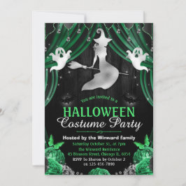 Schwarz-Grün-Hexe und Shimmer-Vorhänge Halloween Einladung