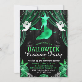 Schwarz-Grün-Hexe und Shimmer-Vorhänge Halloween Einladung