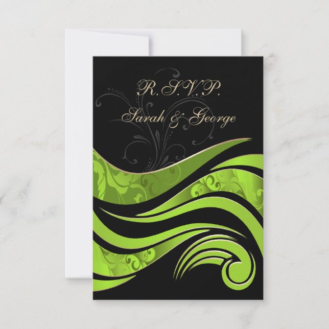 Schwarz-Grün-Hochzeit RSVP Standard 3,5 x 5 Karte (Vorderseite)