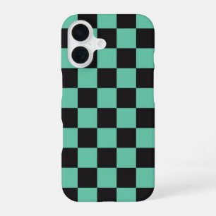 Schwarz-grün karierte Anime-Checkerboard-Style iPhone 16 Hülle