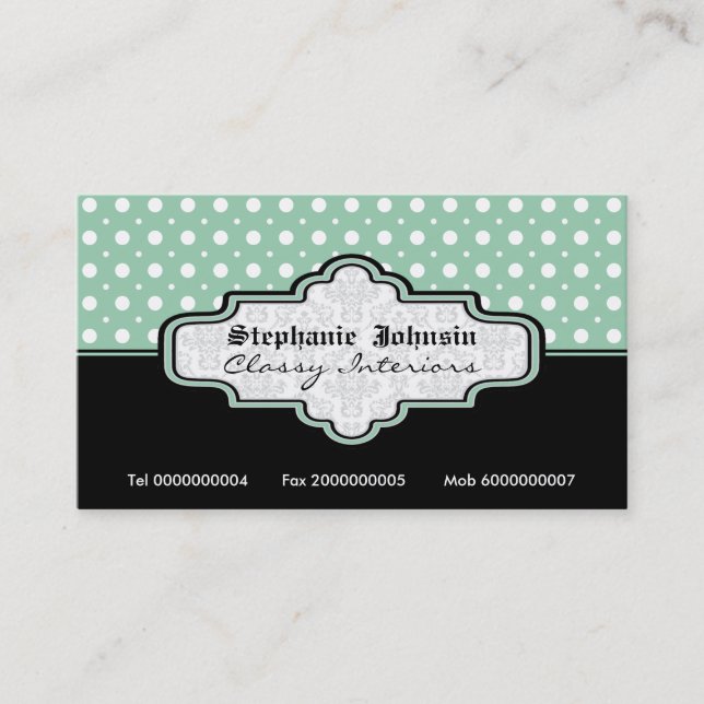 Schwarz-Grün-Polka-Punkt-Innenausstattung Visitenkarte (Vorderseite)