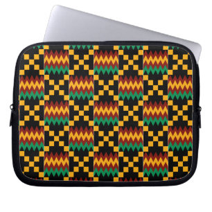Schwarz, Grün, Rot und Gelb Kente Tuch Laptopschutzhülle