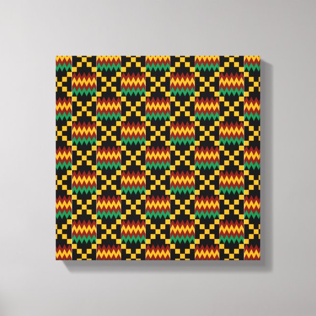 Schwarz, Grün, Rot und Gelb Kente Tuch Leinwanddruck (Vorderseite)