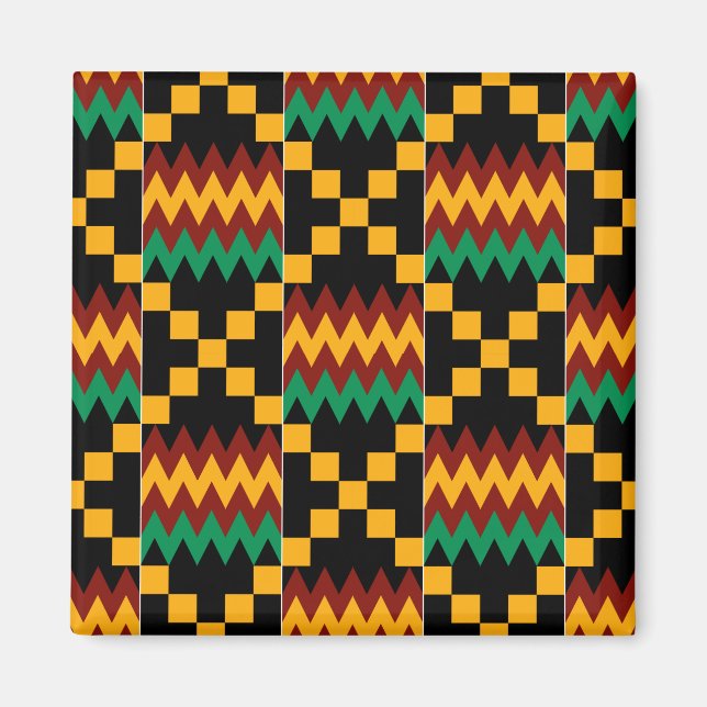Schwarz, Grün, Rot und Gelb Kente Tuch Magnet (Vorne)