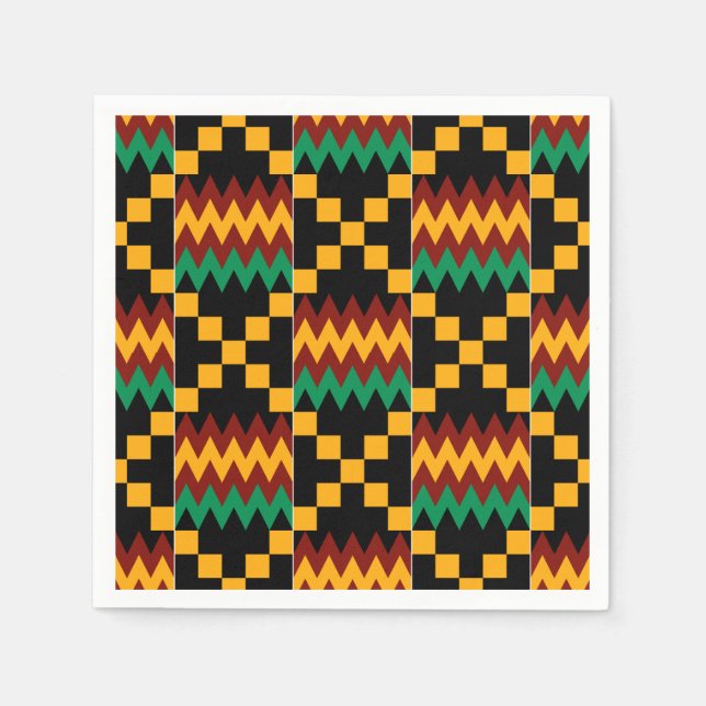 Schwarz, Grün, Rot und Gelb Kente Tuch Serviette (Vorderseite)