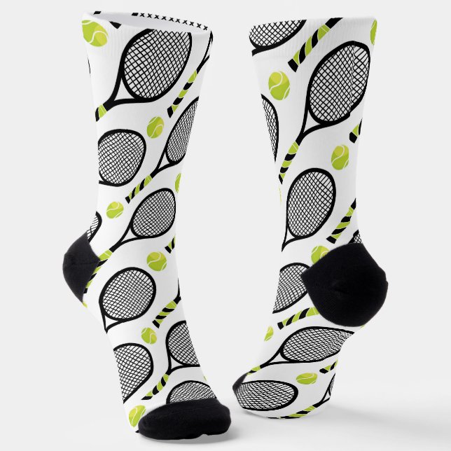 🎾 Schwarz-Grün-Tennis 🎾 Weiß Socken (Gewinkelt)