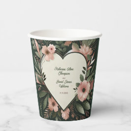 Schwarz-Grün- und Blütenrosa-Blütenhochzeit Pappbecher
