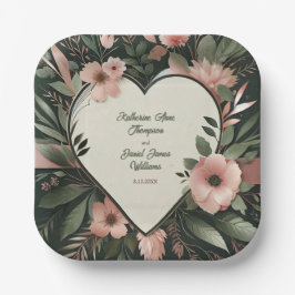 Schwarz-Grün- und Blütenrosa-Blütenhochzeit Pappteller