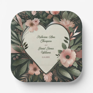 Schwarz-Grün- und Blütenrosa-Blütenhochzeit Pappteller