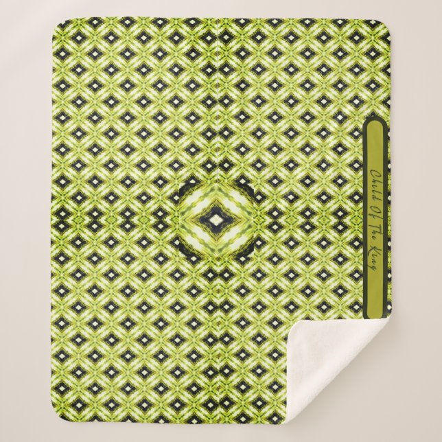 Schwarz, Grün und Weiß-Diamant-Muster Sherpadecke (Vorderseite)