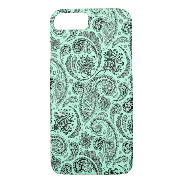 Schwarz-Grün-Verziert-Blütenpaisley Case-Mate iPhone Hülle (Rückseite)