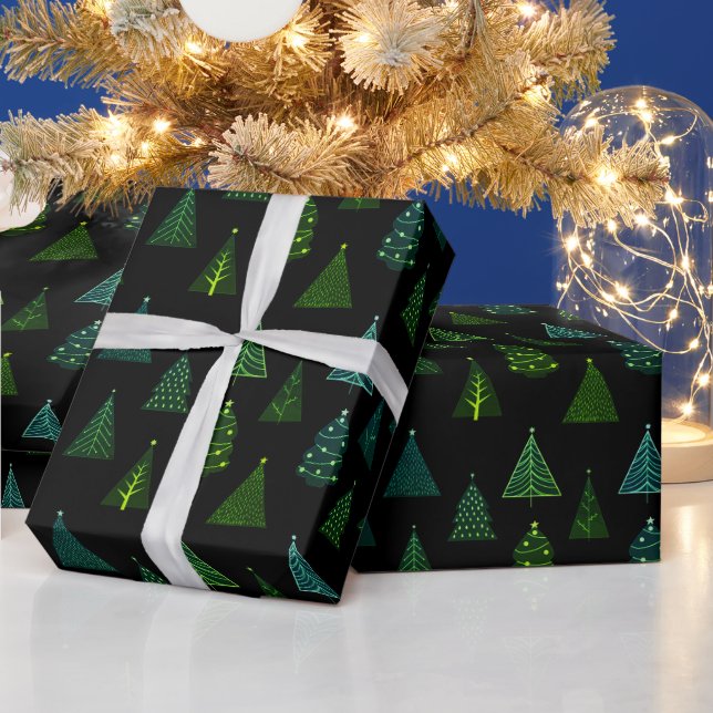 Schwarz-Grün-Weihnachtsbaummuster Geschenkpapier (Feiertage)