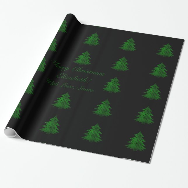 Schwarz-Grün-Weihnachtsbaummuster Hinzufügen von T Geschenkpapier (Ungerollt)