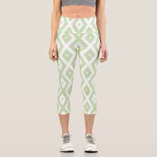 Schwarz-Grün-Weiß-Diamantmuster Capri Leggings