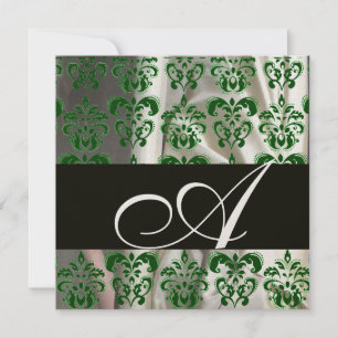 SCHWARZ GRÜN WEIßE SEIDEN-DAMAST-TUCH MONOGRAMM Go Einladung